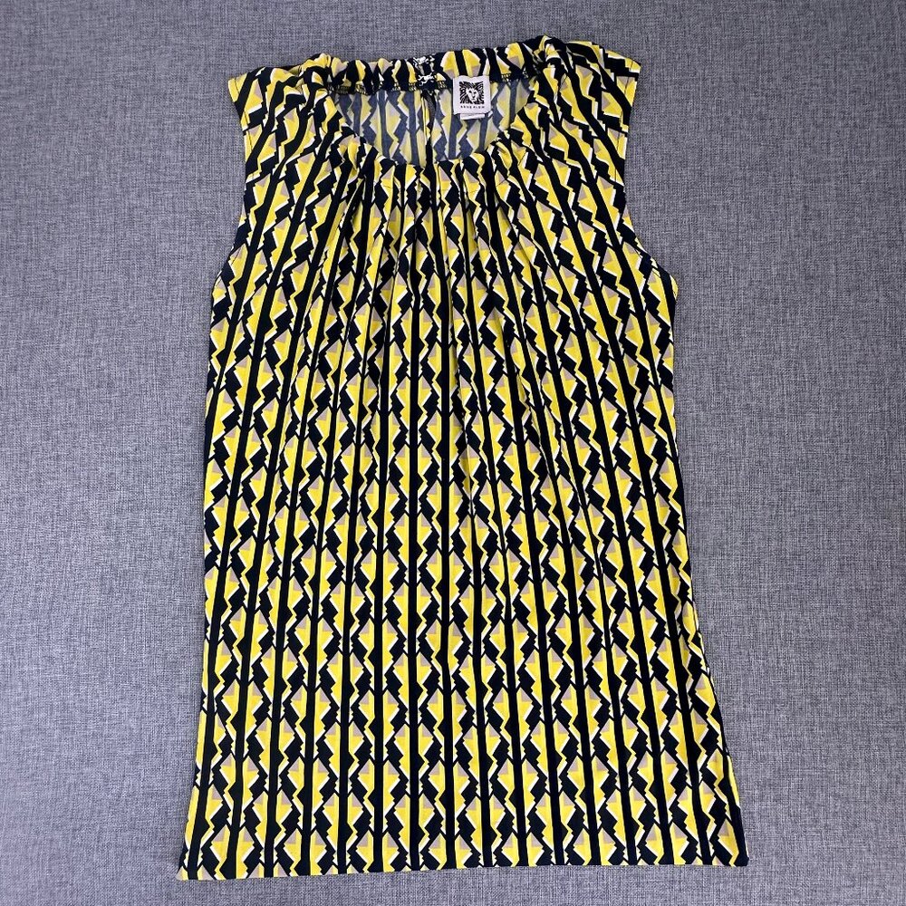 Anne Klein n Sleeveless Blouse High Neck Top XS Yellow Black Stretch Pre-Owned